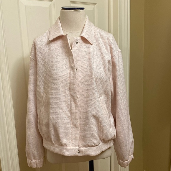 NWOT Nine West Pink Tweed Bomber Jacket M - Picture 1 of 6